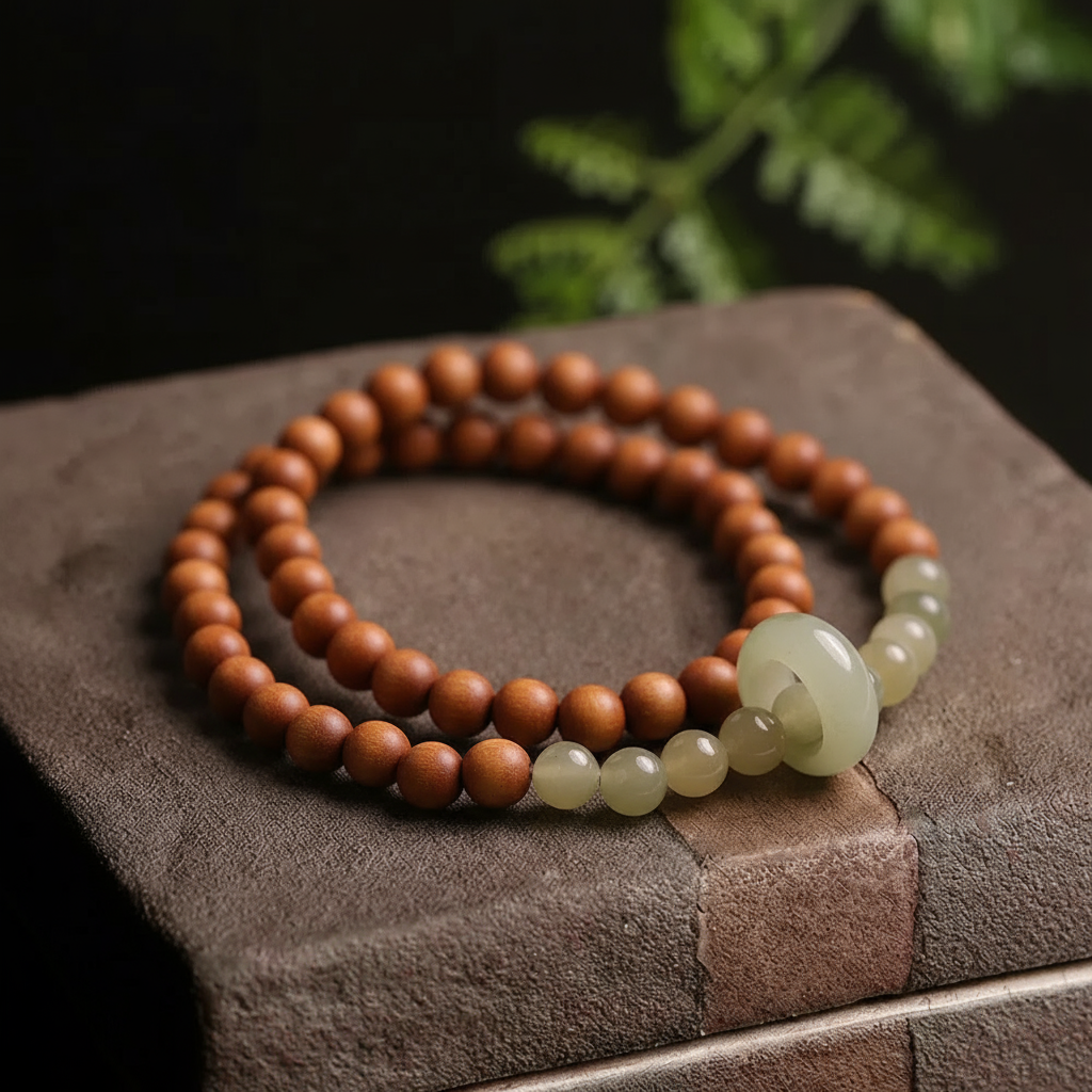 Peace and Harmony Sandalwood Hetian Jade Bracelet