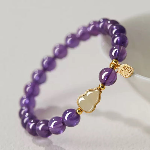 Amethyst Bracelet with Jade Gourd & Fortune Charm