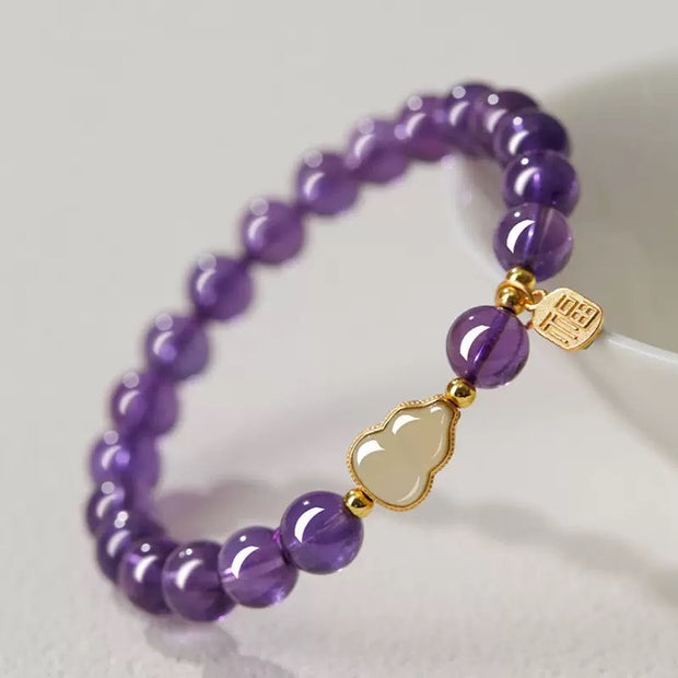 Amethyst Bracelet with Jade Gourd & Fortune Charm
