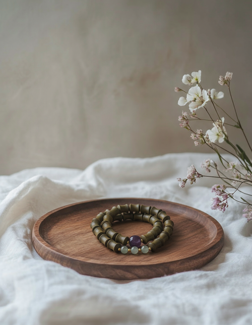 Evergreen Bamboo Ascent Sandalwood and Jade Bracelet