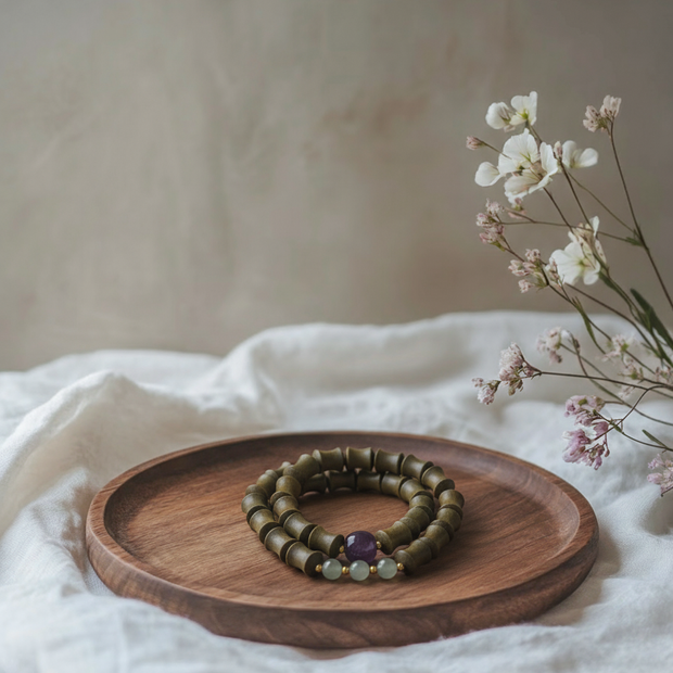 Evergreen Bamboo Ascent Sandalwood and Jade Bracelet